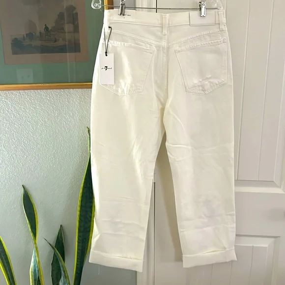 NEW 7 For All Mankind Easy Straight Ankle white crop jeans with embroidery - Picture 11 of 13